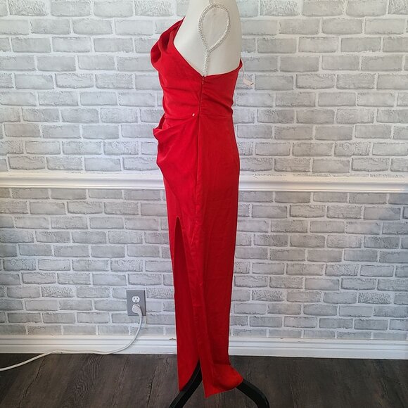 ASOS Satin One Shoulder Strappy Red Maxi Dress w/ Slit NEW 4 Dance Party Formal - Picture 2 of 11